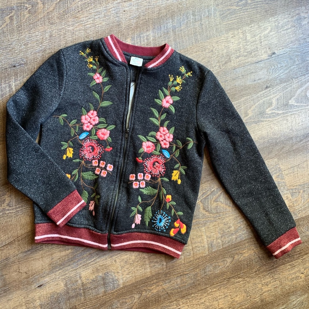 Zara girls embroidered zip up jacket